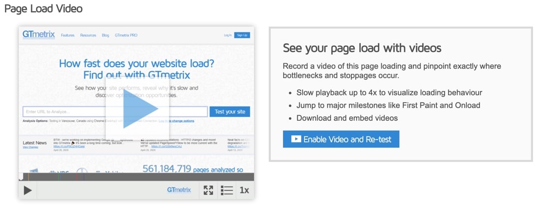 GTmetrix Page Load Video