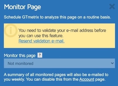 GTmetrix Monitor Page