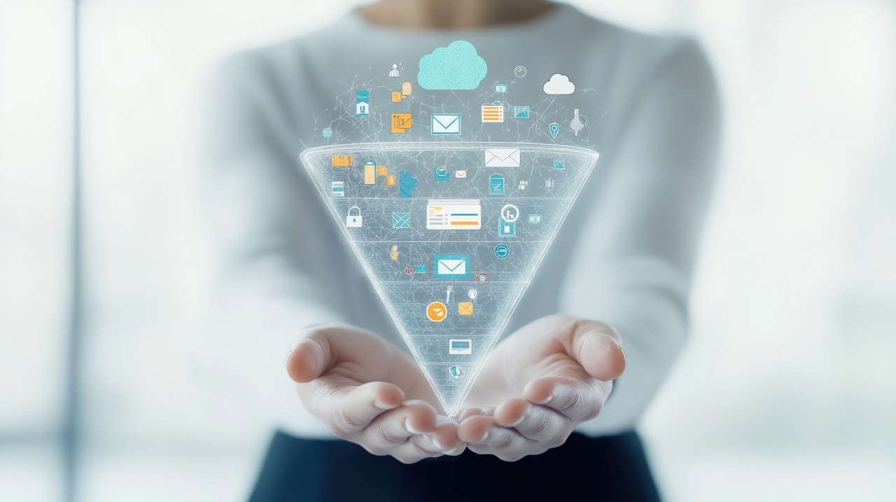 Person holds digital marketing funnel